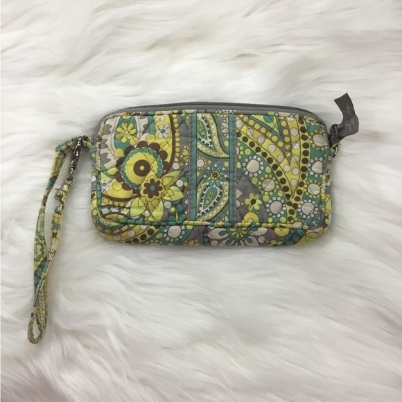 Vera Bradley larger wristlet green gray yellow turquoise brown - Picture 5 of 9